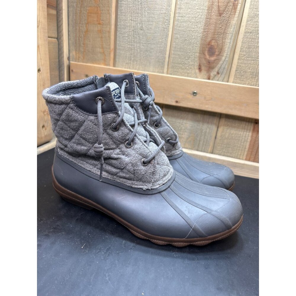 Sperry Womens Insulated Duck Boots Size 10 Gray Quilted Upper & Rubber Sole